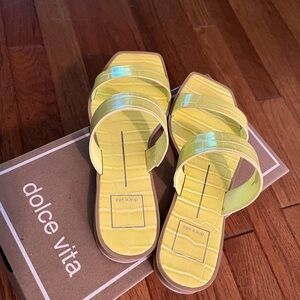 Dolce Vita bright yellow alligator flat sandals